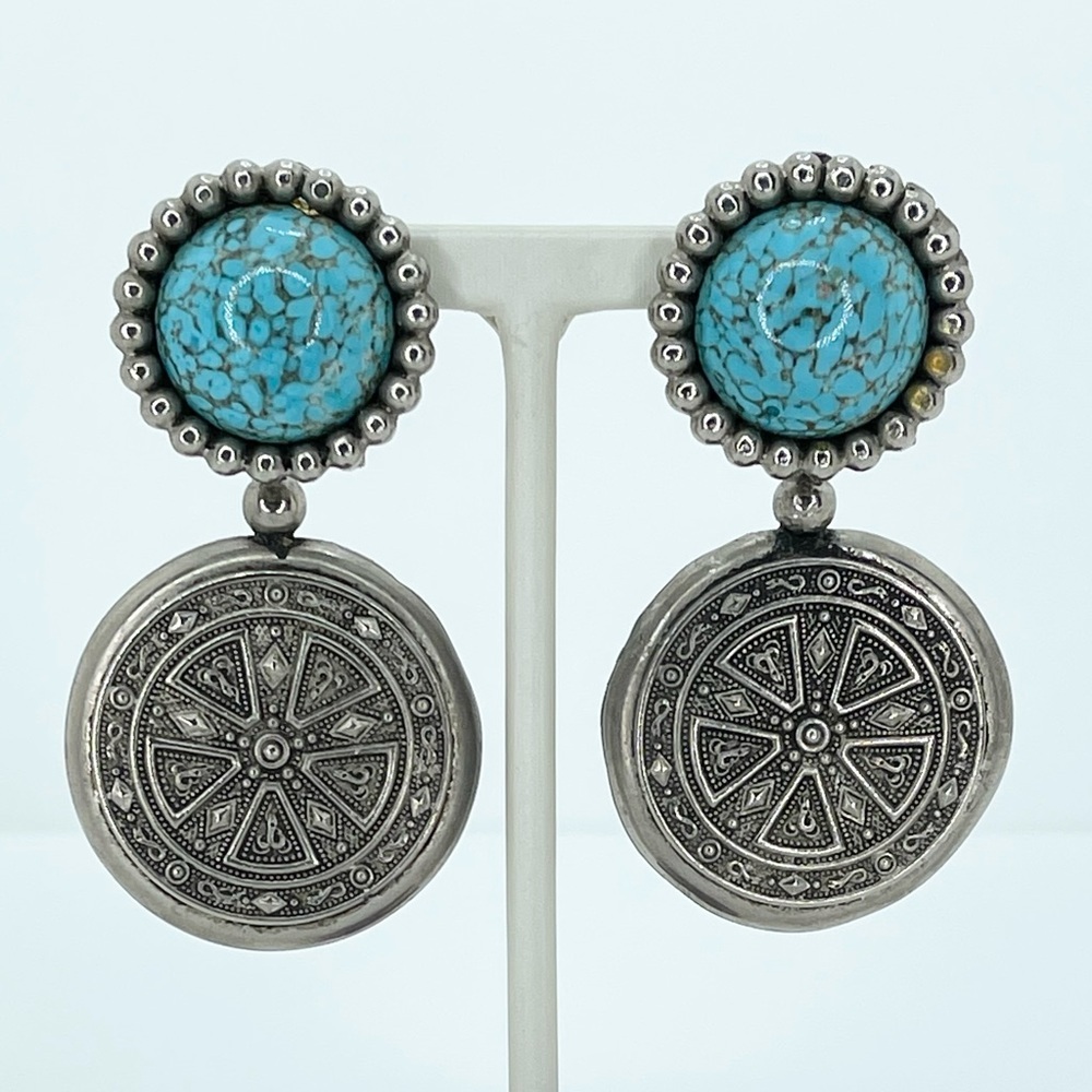 Edouard Ramboud Paris Earrings Clip On Vintage Statement Chunky Round Blue Bead